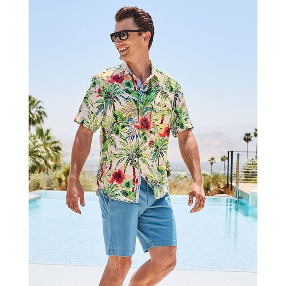 Tommy Bahama IslandZone Mens Tropical Floral Palm Print Silk Blend Shirt XL NEW - Picture 3 of 9